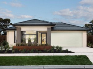 Edison is a Melbourne new home design front elevation image by Homebuyers Centre. This is a 3 bed and 2 bath home design with double garage this home design is also available in 4bed and 2 bath