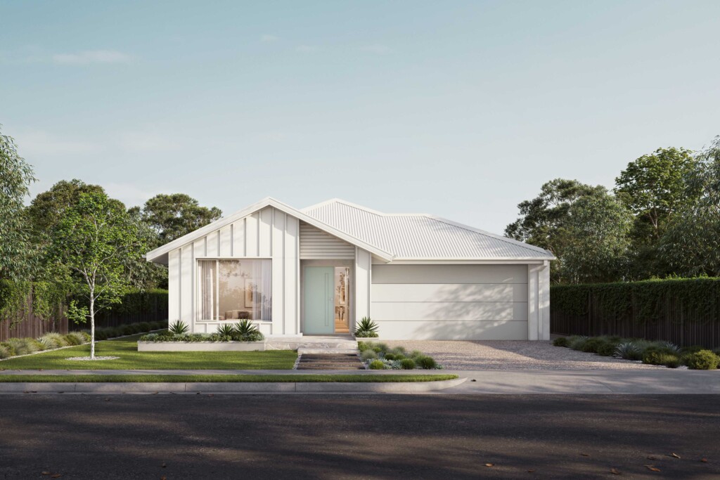 Edison single-storey home with Otway facade, double garage and landscaped front yard