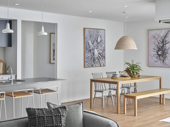 image of a new home interior showing parts of living dining and kitchen representing home built by homebuyers centre victoria.
