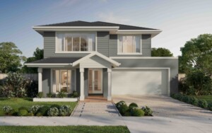 Double-storey home with Newport facade, double garage and landscaped front yard