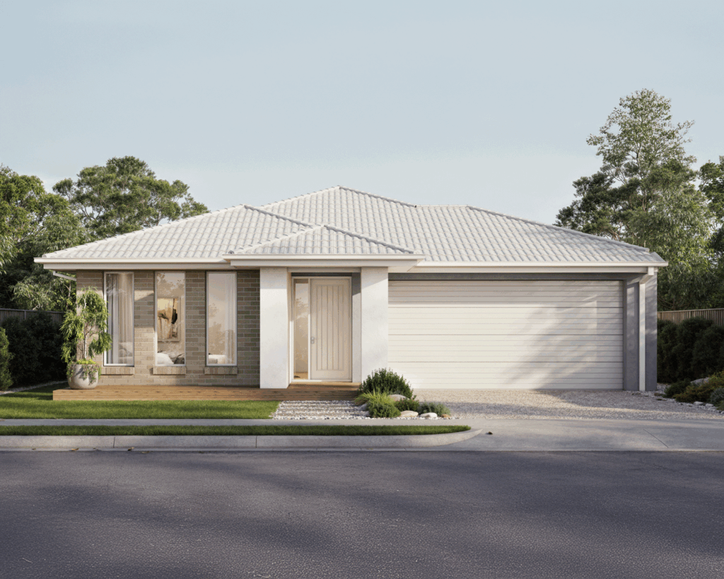 Modern single-storey home from the Homebuyers Centre Home Starter Range, featuring a contemporary façade with neutral tones and street appeal.